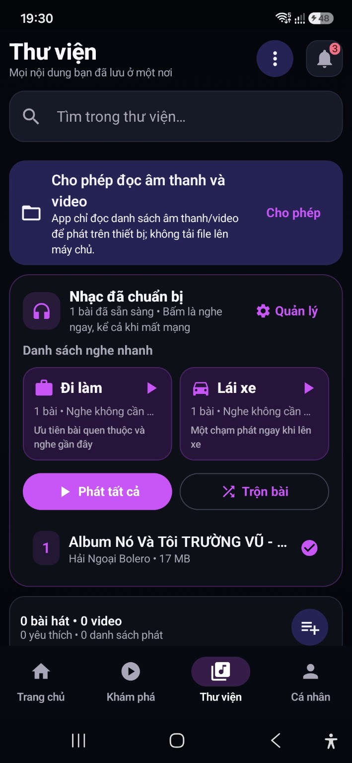 Thư viện LÂM MUSIC có Google Drive, danh sách phát và các mục nghe nhanh Đi làm, Lái xe